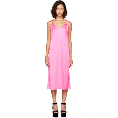 Sies Marjan Kit Twisted-front Silk-satin Dress In Barbie