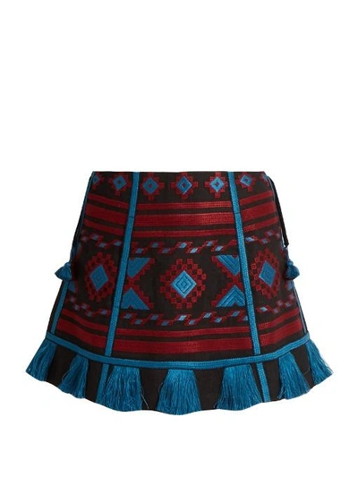 Vita Kin Embroidered Linen A-line Mini Skirt, Black/red In Black Multi