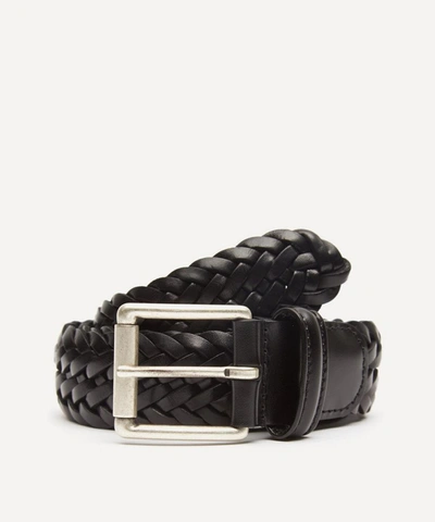 Anderson's Classic Woven Leather Belt Navy In Black