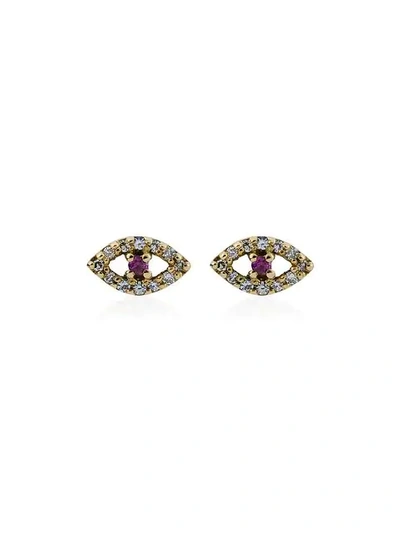 Ileana Makri Diamond & Ruby Rose Gold Eye Earrings In Metallic