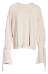 Tibi Merino Wool & Silk Bell Sleeve Pullover In Pale Blush