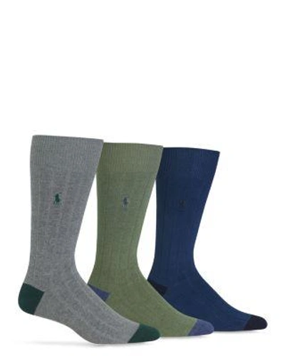 Polo Ralph Lauren Soft Touch Rib Knit Trouser Socks - Pack Of 3 In Gray Green