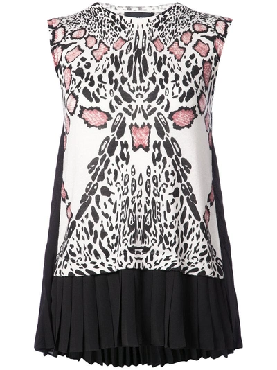 Yigal Azrouël Animal Print Pleated Hem Top In Jet Multi