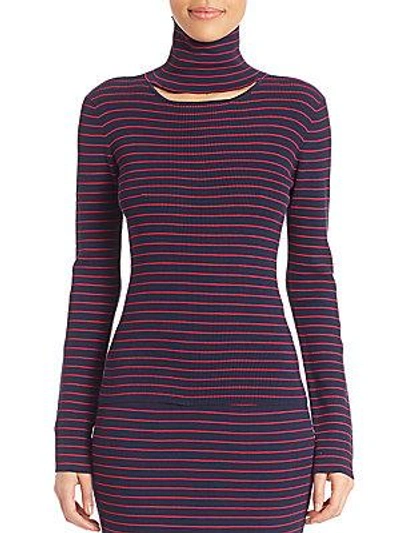 Tanya Taylor Cutout Striped Turtleneck Sweater In Red