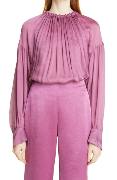 Vince Ruched Long-sleeved Blouse In Pink