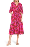 Alexia Admor August Draped Midi Fit & Flare Dress In Bright Rose