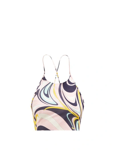 Emilio Pucci Printed Halterneck Cotton-blend Cropped Top In Pink