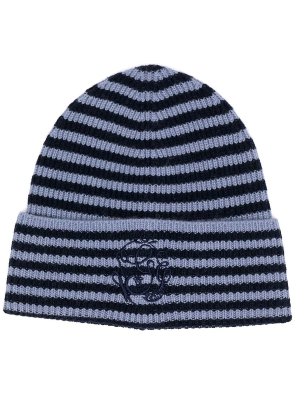 Ganni Striped Cashmere-wool Blend Beanie Hat In Sky Captain 