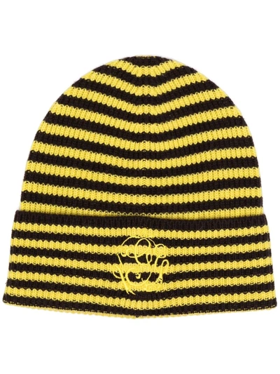 Ganni Striped Knit Beanie In Mole