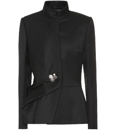 Lanvin Draped-side High-neck Wool-twill Jacket In Black
