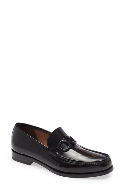 Ferragamo Men's Grandioso Polished Calfskin Gancini Loafer In Black