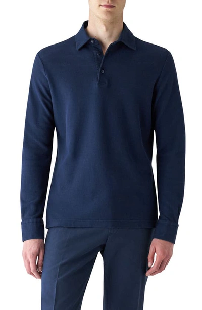 Loro Piana Men's Long-sleeve Pique Polo Shirt In Deep Ocean Blue