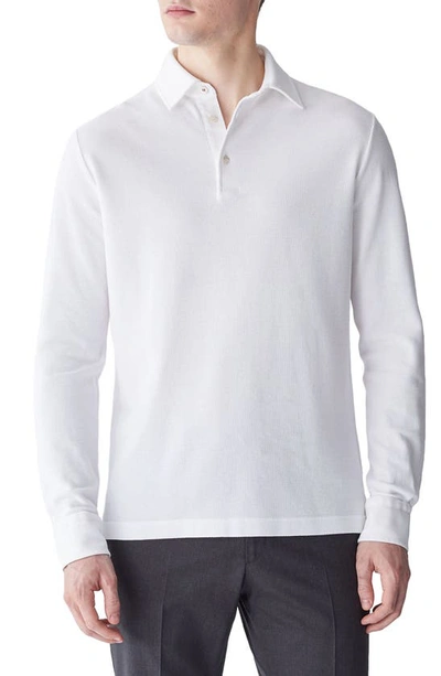 Loro Piana Men's Long-sleeve Pique Polo Shirt In Optical White