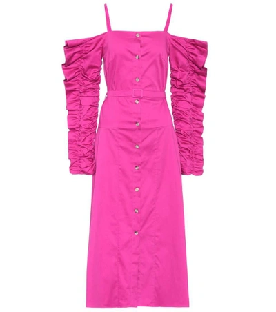 Anna October Stretch-cotton Cold-shoulder Dress In Pink