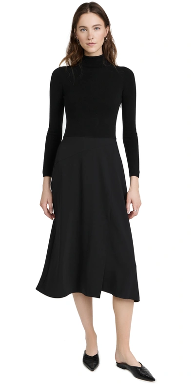 Vince Open-back Paneled Wool And Cashmere-blend And Crepe Midi Dress In Black