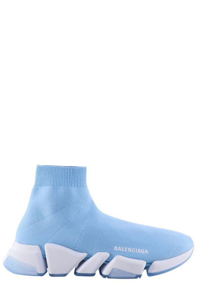 Balenciaga Speed 2.0 Logo Knit Sock Sneakers In Light Blue