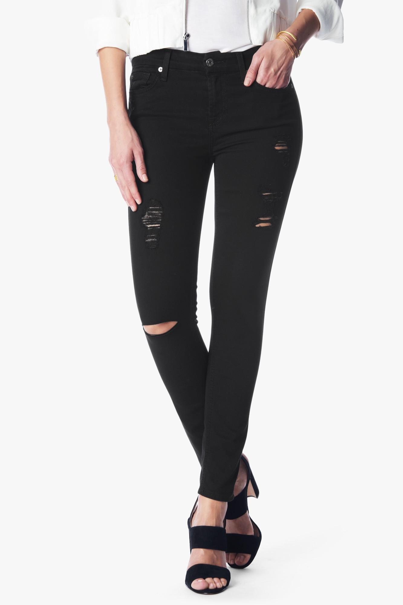 7 For All Mankind B(air) Denim Ankle Skinny With Destroy In Black ...