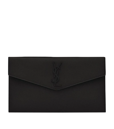 Saint Laurent Leather Uptown Clutch Bag In Black