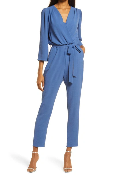 Fraiche By J Long Sleeve Belted Jumpsuit In Denim