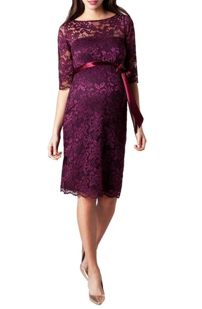 Tiffany Rose Maternity Amelia Elbow-sleeve Lace Dress In Claret