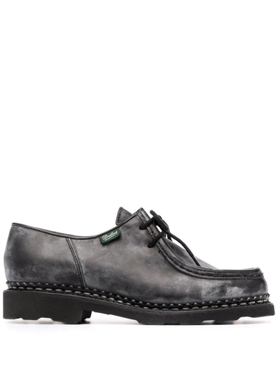 Paraboot Distressed Lace-up Leather Shoes In Black