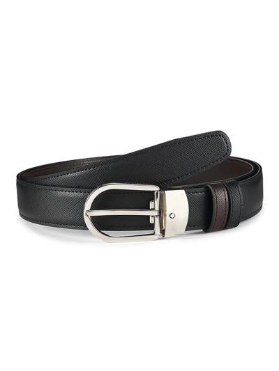 Montblanc Horseshoe Leather Belt In Black