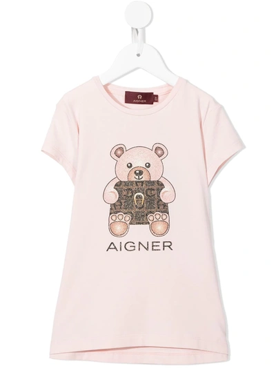 Aigner Kids' Teddy Bear Print T-shirt In Pink