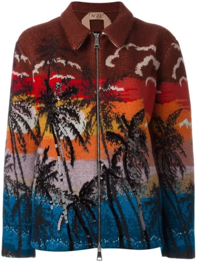 N°21 Palm Print Bomber Jacket In Multicolour