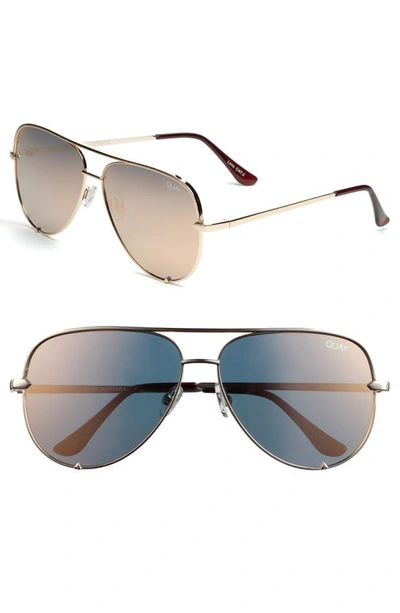Quay X Desi Perkins High Key 62mm Aviator Sunglasses - Gold/ Gold Mirror