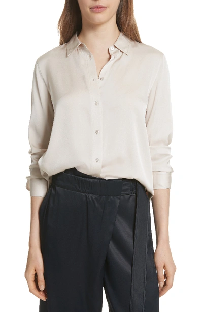 Vince Slim-fit Button-front Silk Blouse In Sandstone