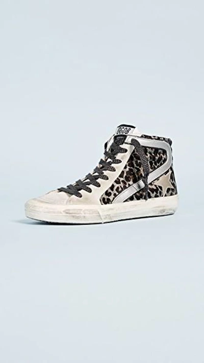 Golden Goose Slide Sneakers In Leopard/grey