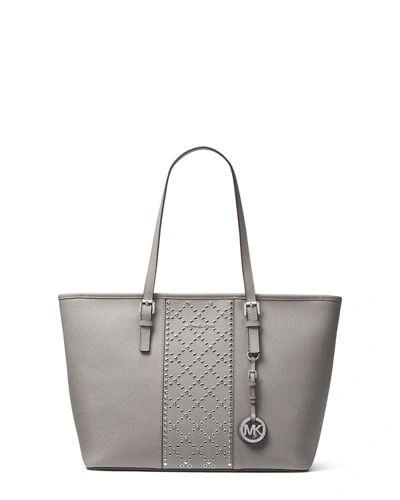 Michael Michael Kors Jet Set Travel Studded Saffiano Tote Bag In Pearl Grey