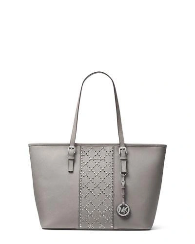 Michael Michael Kors Jet Set Travel Studded Saffiano Tote Bag In Pearl Grey  | ModeSens