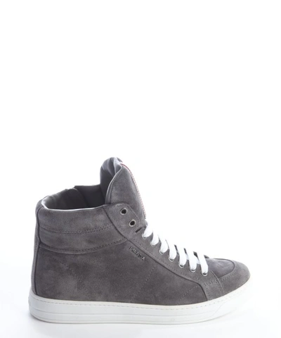 Prada Women's Shoes High Top Suede Trainers Sneakers Grey | ModeSens