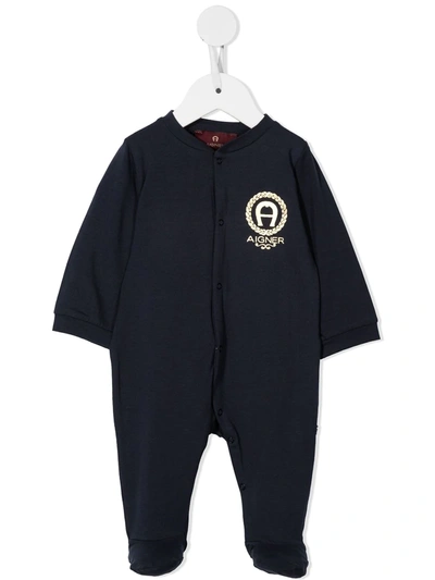 Aigner Babies' Logo-print Cotton Pajamas In 蓝色