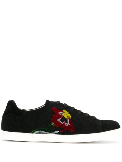 Emporio Armani Flower Embroidered Sneakers In Black