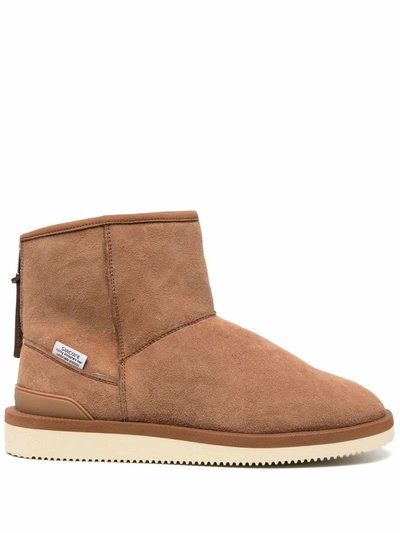Suicoke Shearling-trim Ankle Boots In Brown