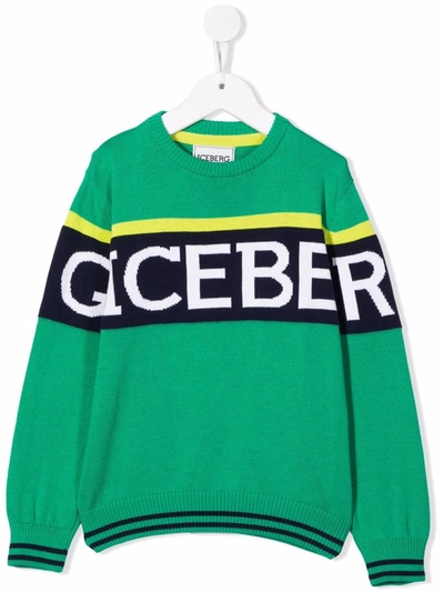 Iceberg Kids' Logo-knit Jumper In Green