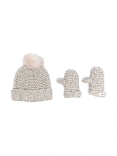 Ugg Kids' Chunky Knit Beanie And Mittens Set In Neutrals