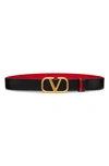 Valentino Garavani Vlogo Buckle Reversible Leather Belt In Nero-rouge Pur