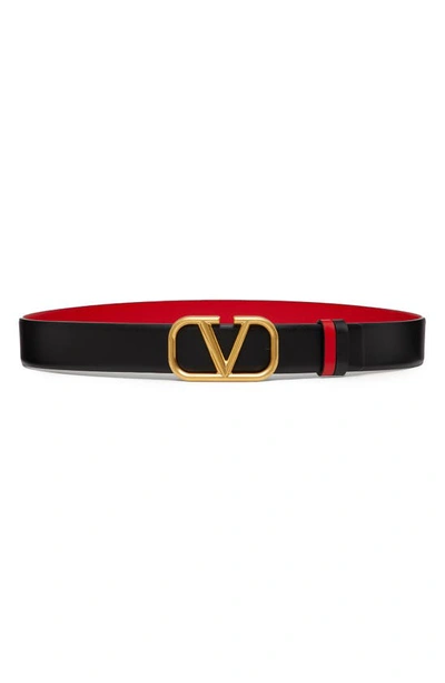 Valentino Vlogo Buckle Reversible Leather Belt In Nero-rouge Pur