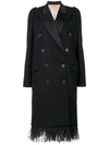 N°21 Double Breasted Coat With Feathered Hem In Black