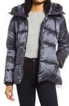 Sam Edelman Iridescent Water Repellent Hooded Puffer Jacket In Gunmetal