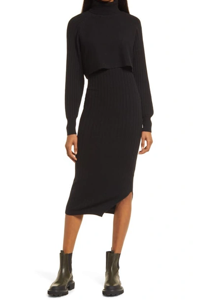 Allsaints Margot Long Sleeve Wool & Alpaca Blend Dress In Black