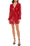 Wayf X Emma Rose Carrie Sequin Long Sleeve Minidress In Berry