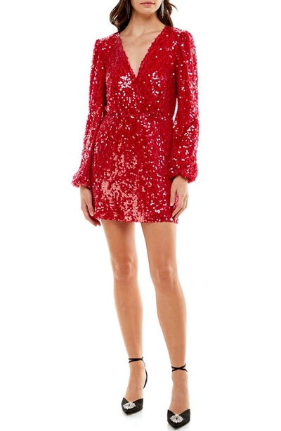 Wayf X Emma Rose Carrie Sequin Long Sleeve Minidress In Berry