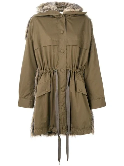 Stella Mccartney Light Canvas & Faux Fur Parka In Brown