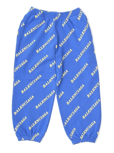 Balenciaga Logo Print Tracksuit Pants In Blue