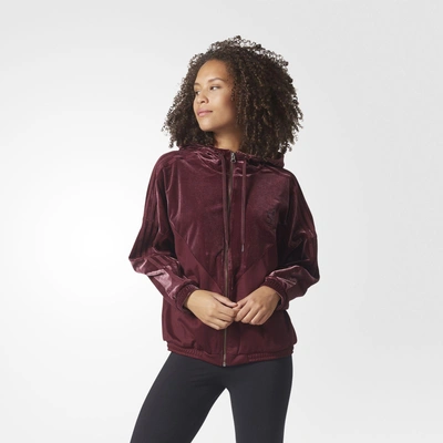 Adidas Originals Velvet Vibes Hoodie Track Jacket In Maroon | ModeSens