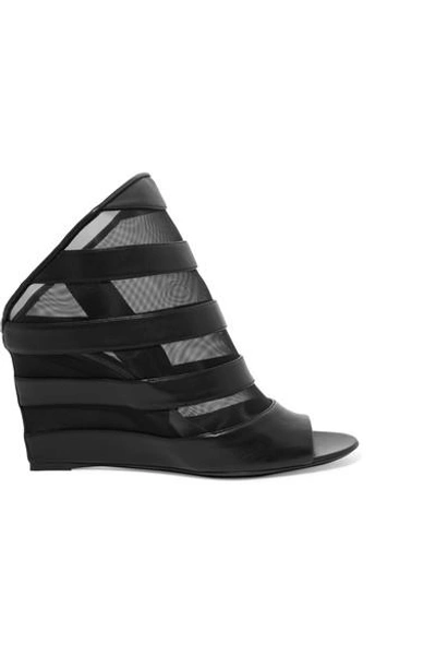 Balenciaga Prism Leather And Mesh Wedge Sandals In Black